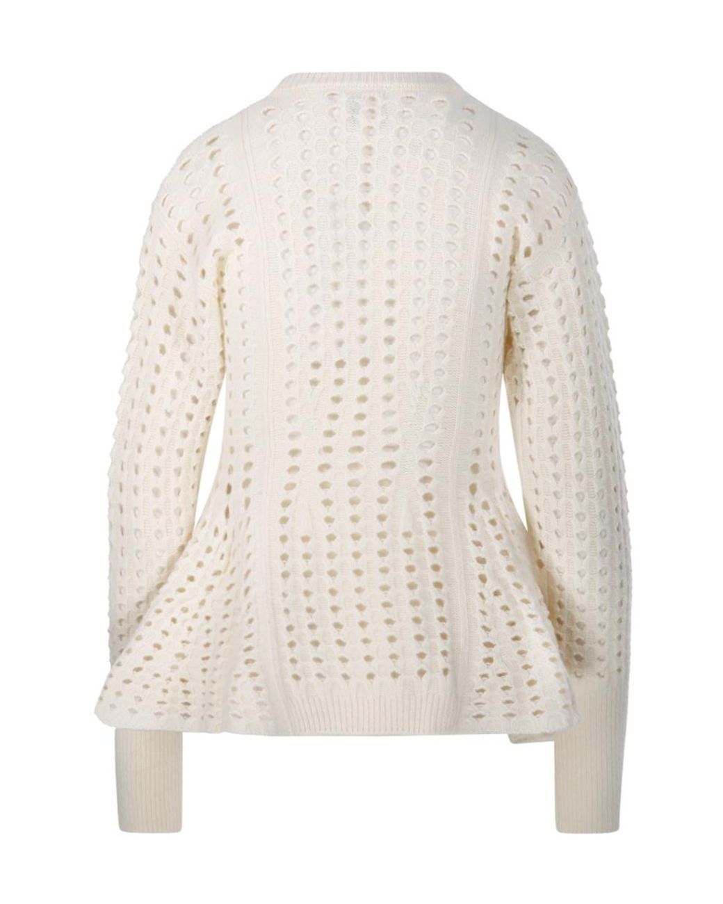 Nude White Open-Knit Peplum-Hem Sweater