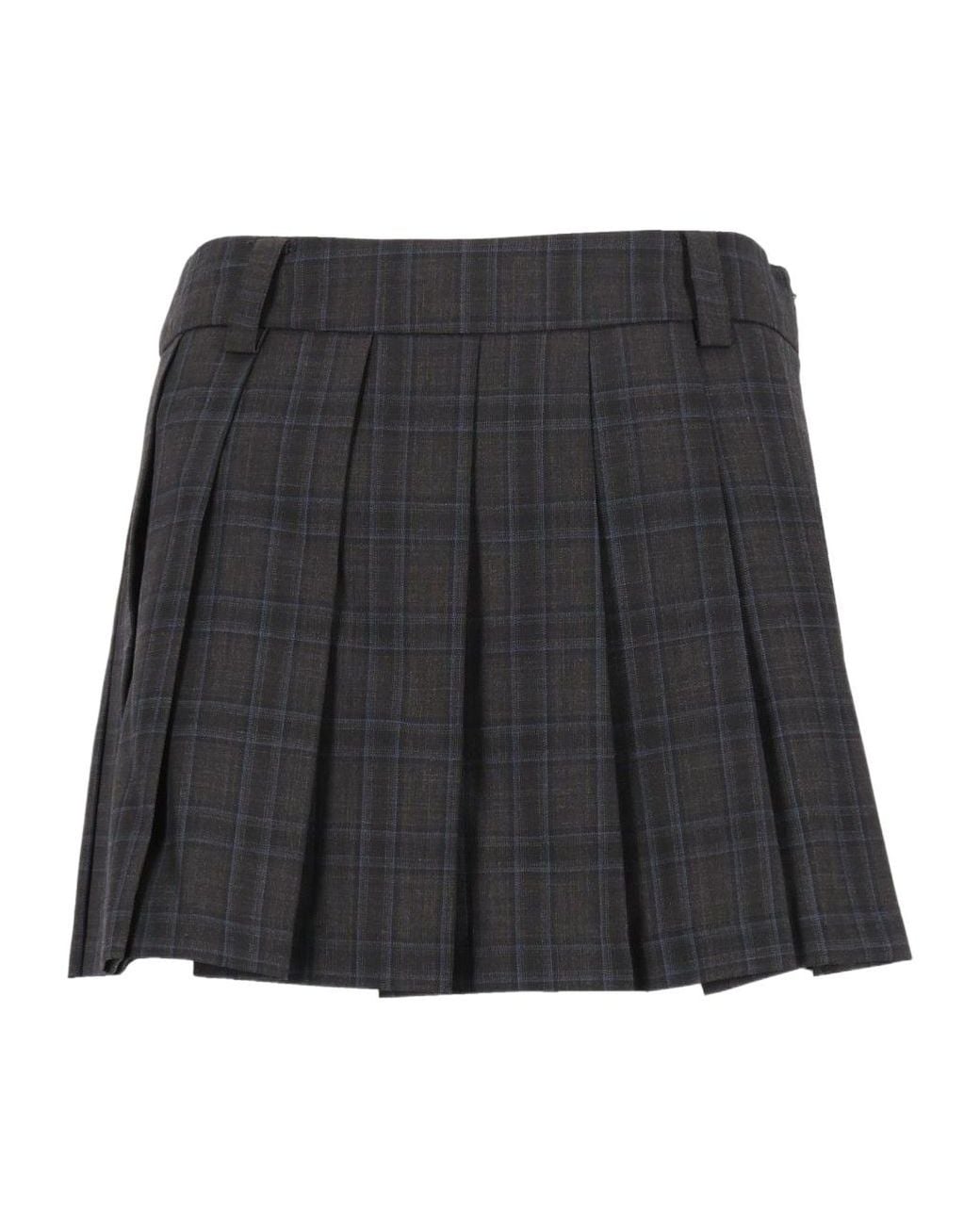 DUNST Black Pleated Checked Mini Skirt