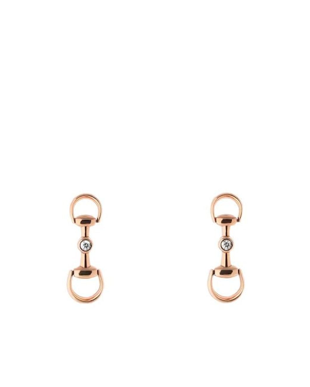 Gucci White 18K Horsebit Diamond Earrings