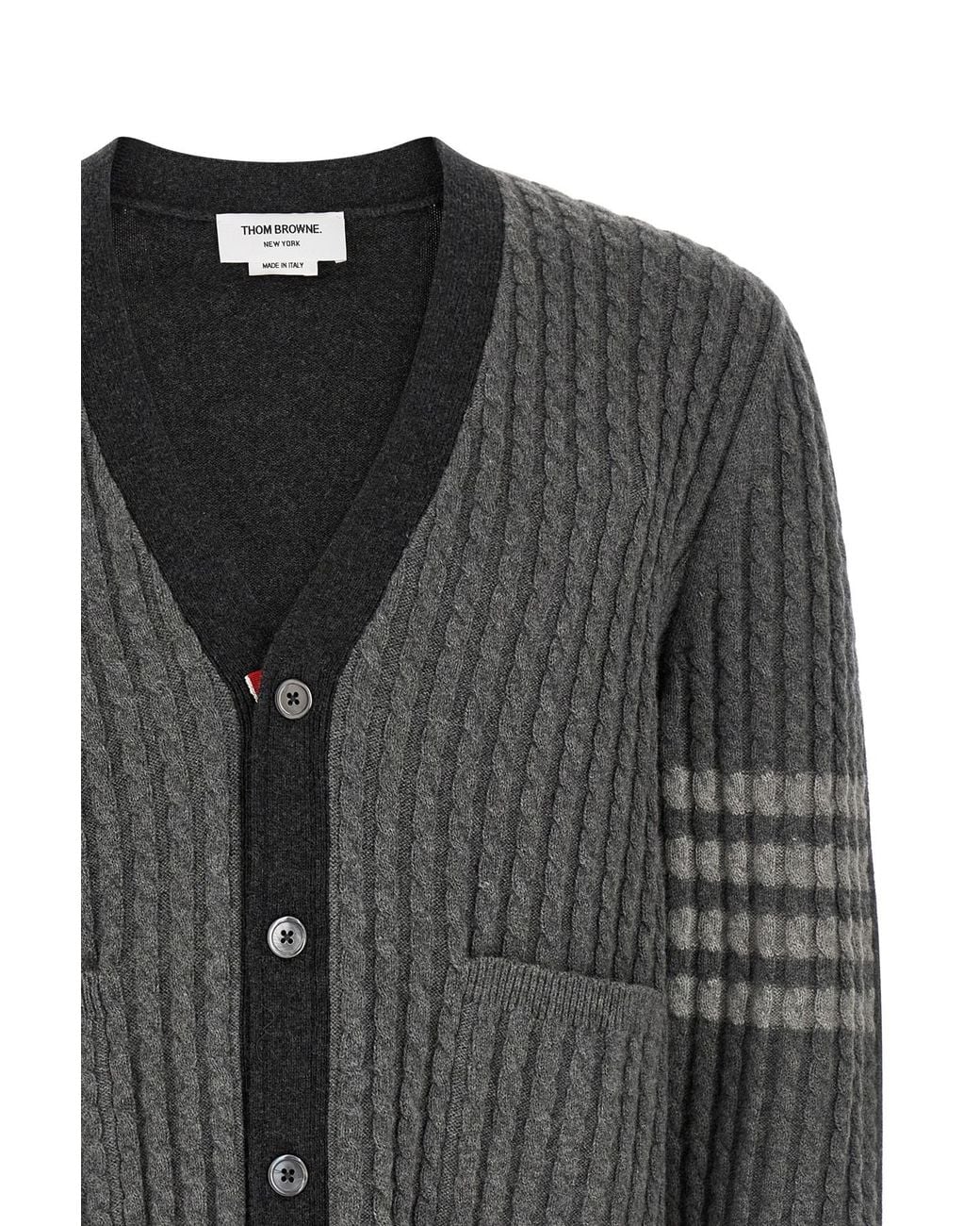 Thom Browne Gray Baby Cable Stitch 4-Bar Cardigan for men