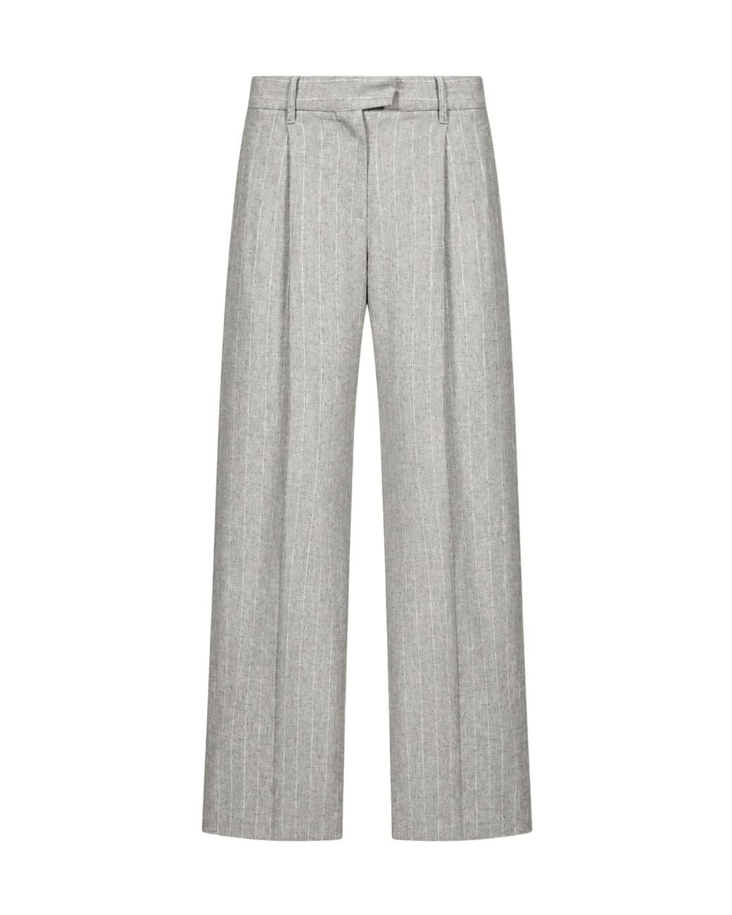 Brunello Cucinelli Gray Pinstripe-Pattern Pleated Trousers