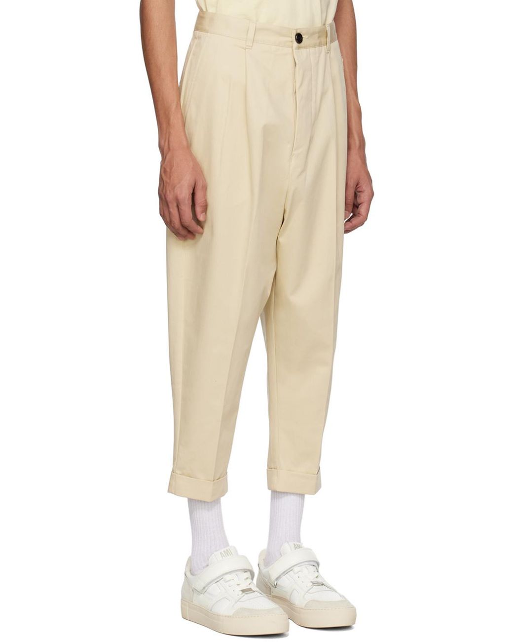AMI Natural Drop-Crotch Mid-Rise Trousers for men