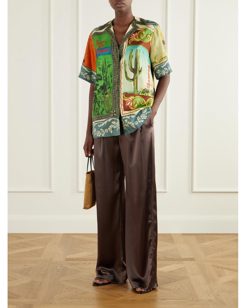 ALÉMAIS Green Printed Silk-Twill Shirt