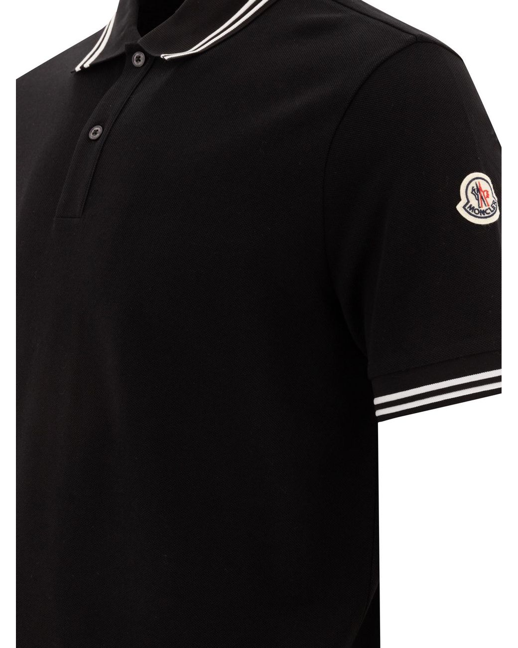 Moncler Black Logo Patch Short-Sleeved Polo Shirt for men