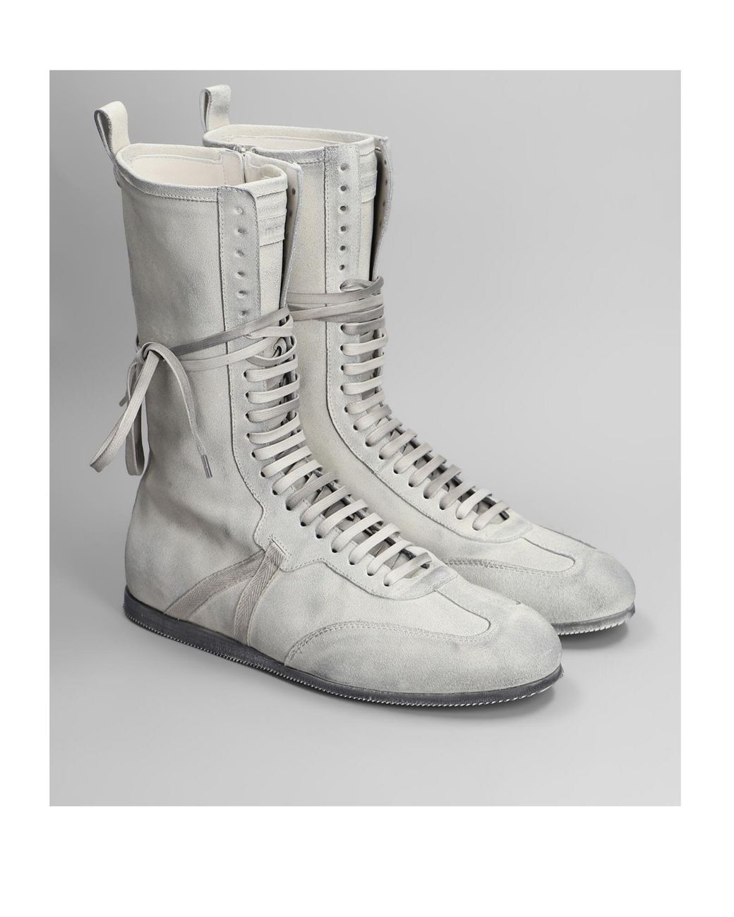 Ann Demeulemeester Gray Logo Embossed Lace-Up Sneakers for men
