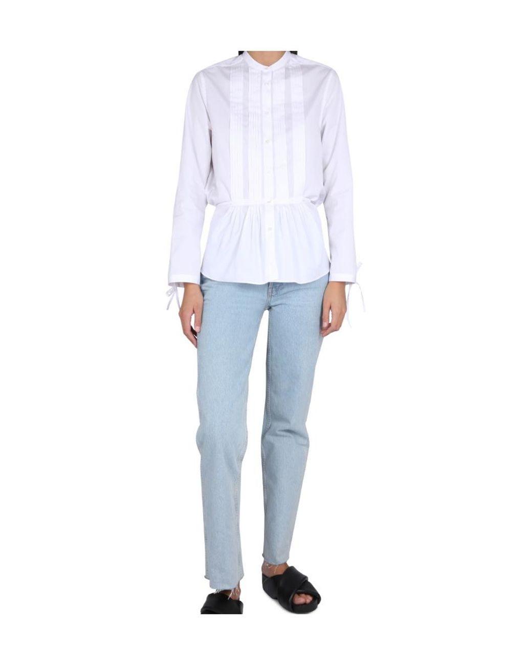 Aspesi White Peplum Buttoned Long-Sleeved Shirt