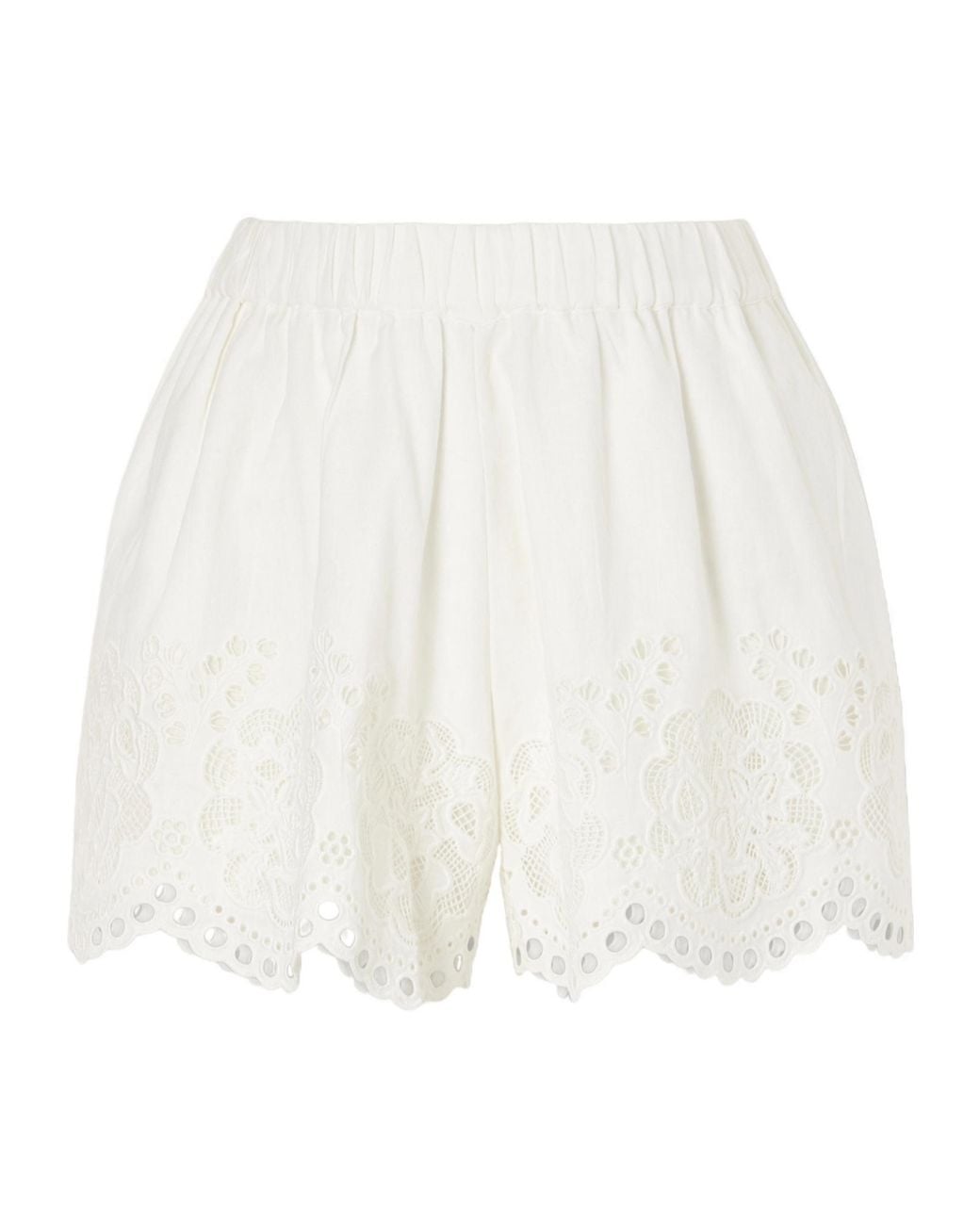 Sea White Lace-Detail Mini Shorts