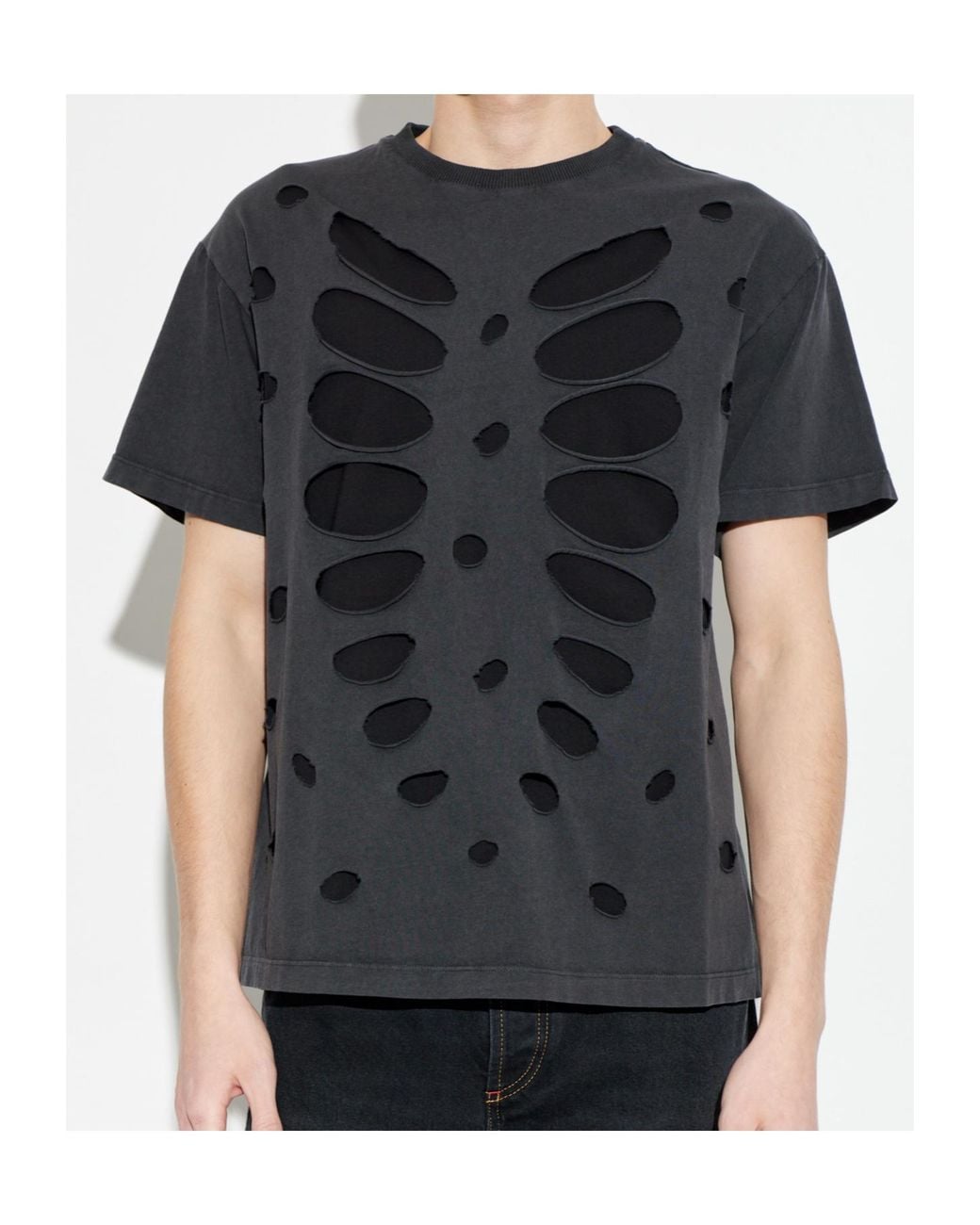 AVAVAV Black Distressed Cut-Out T-Shirt for men