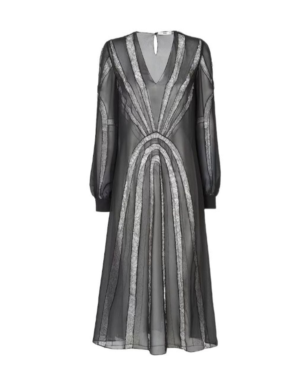 Fendi Gray Georgette And Chantilly Lace Dress