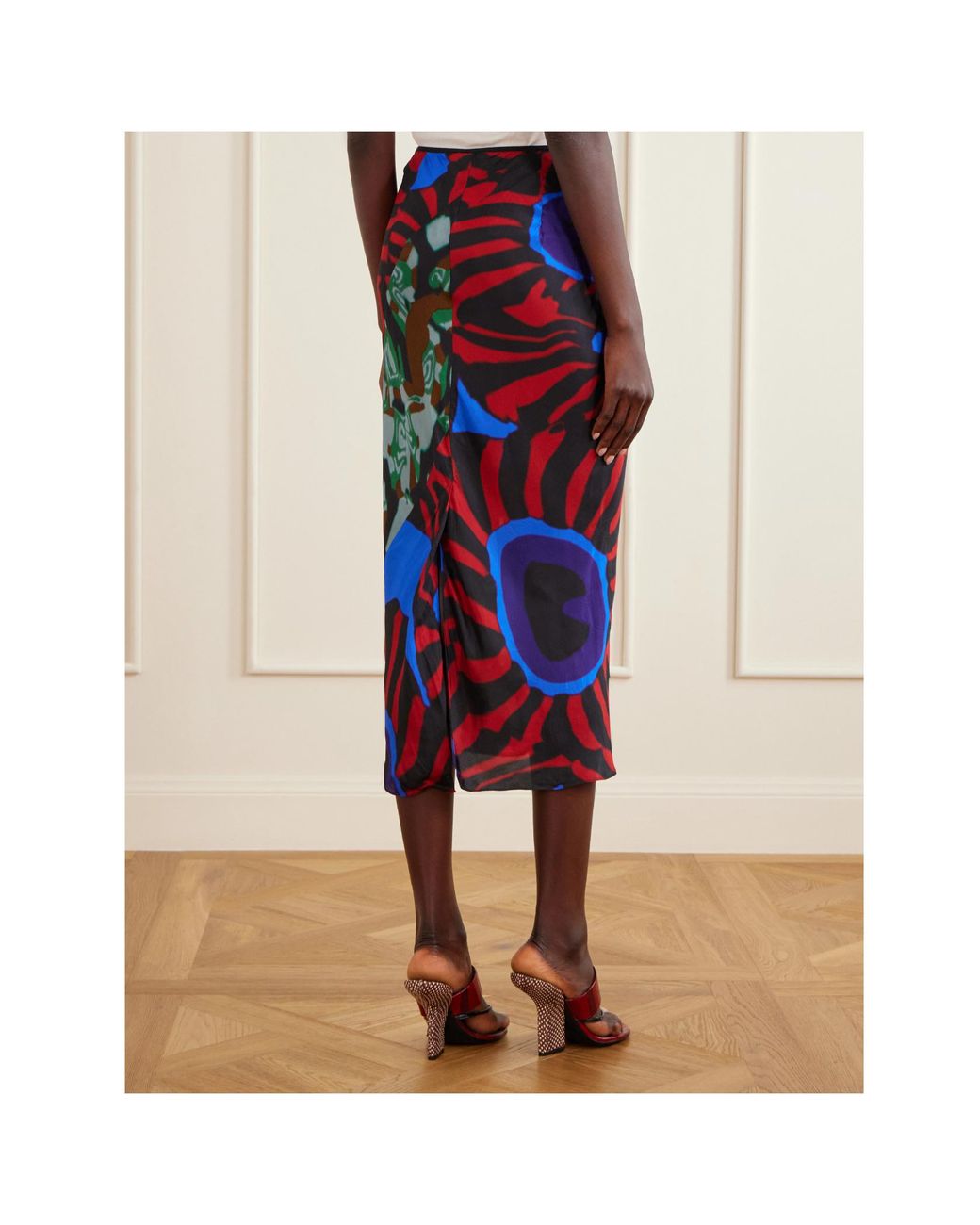 Dries Van Noten Blue Printed Satin Midi Skirt