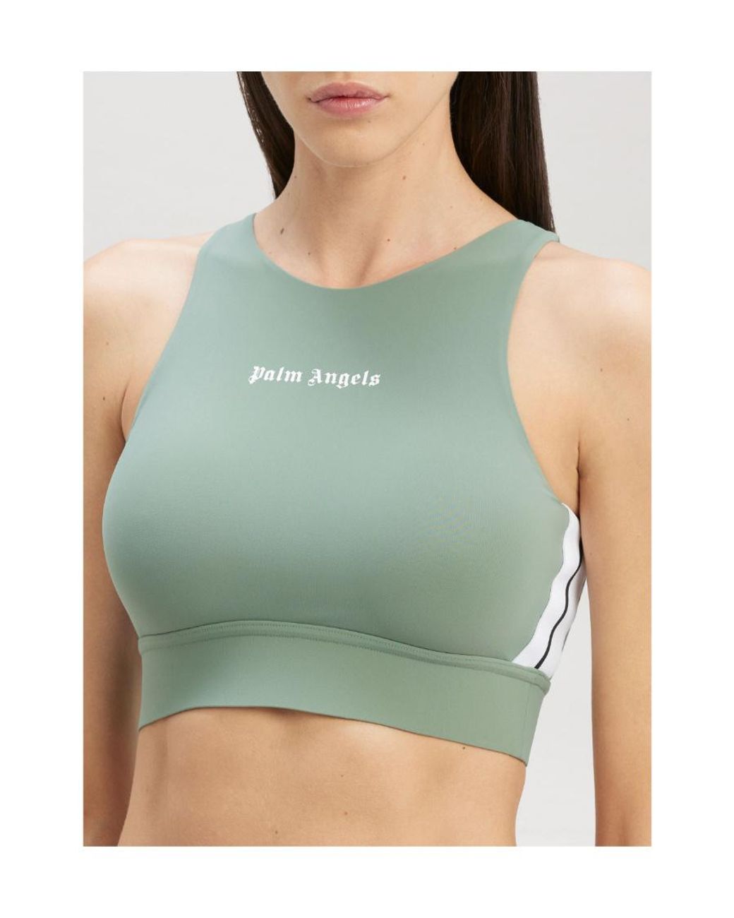 Palm Angels Green Logo-Printed Round Neck Tank Top
