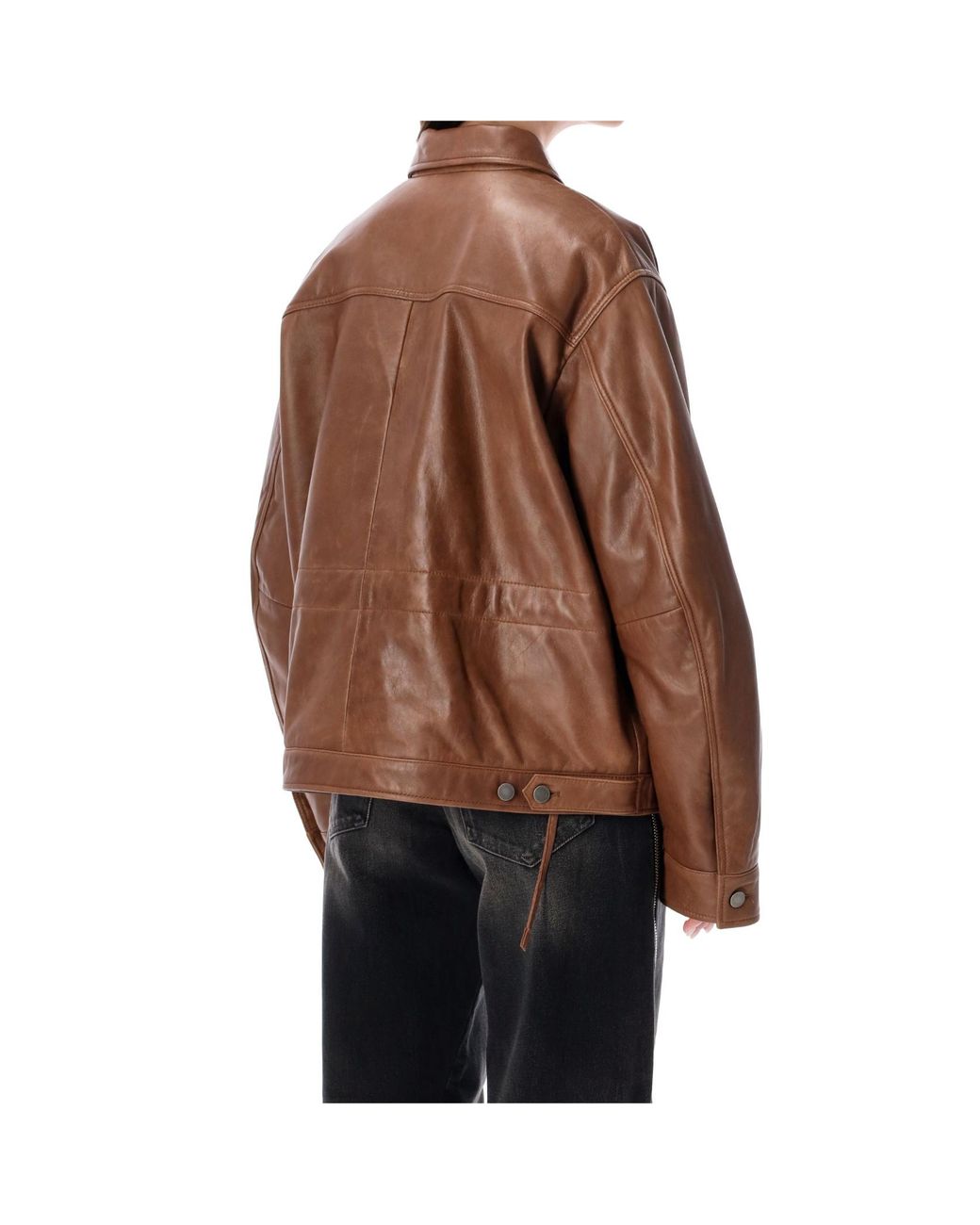 Haikure Brown Cropped Silky Leather Jacket
