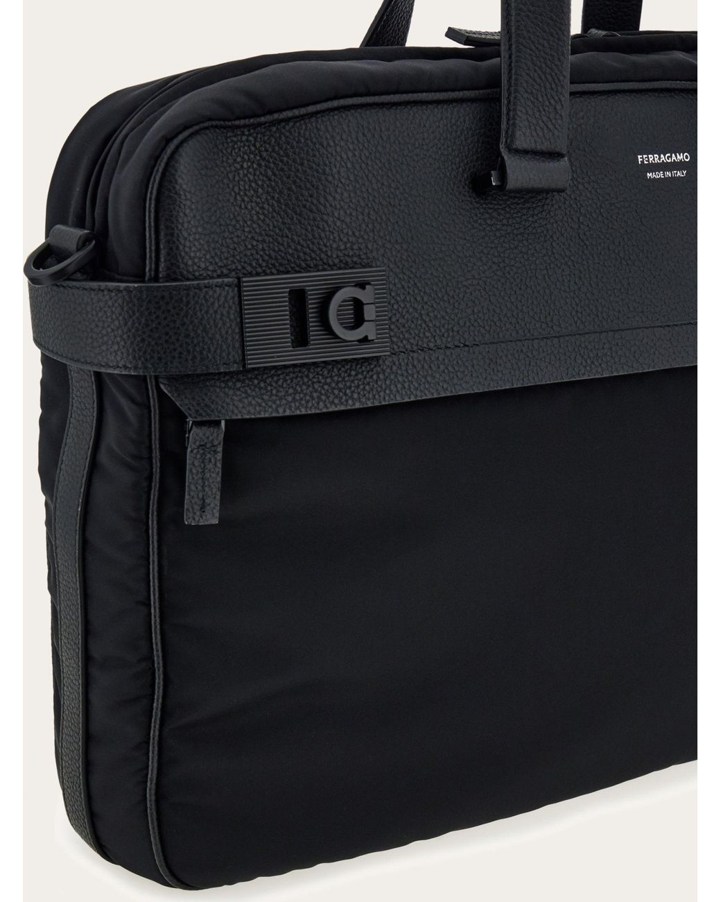 Ferragamo Black Gancini-Motif Laptop Bag