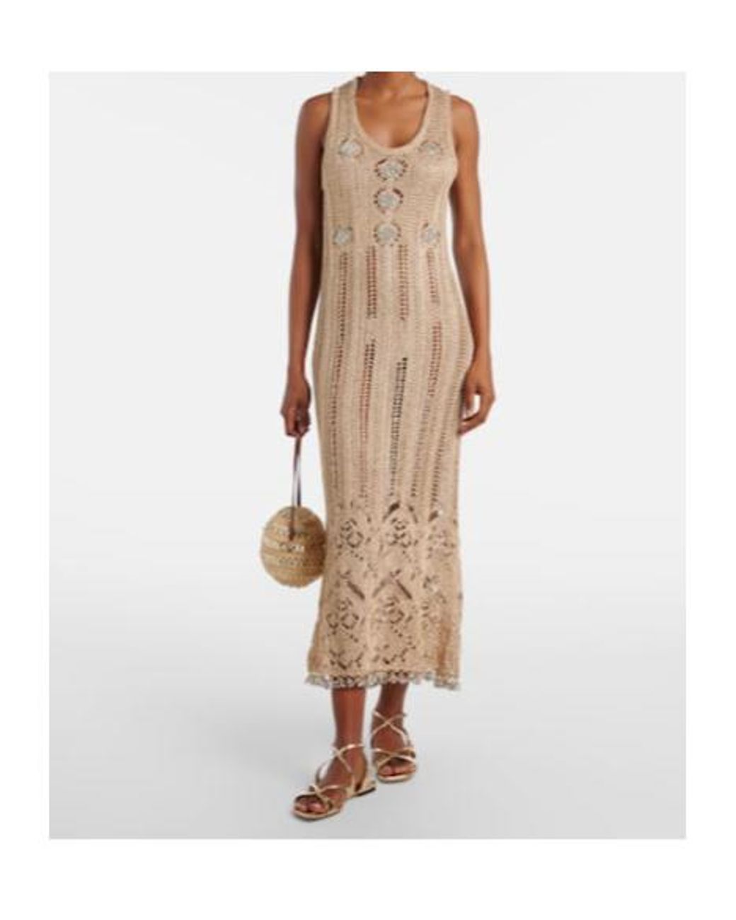 Rabanne Natural Crochet Embellished Midi Dress