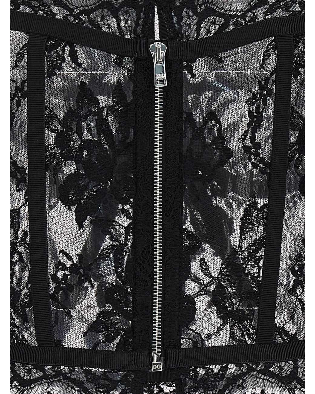 Dolce & Gabbana Black Floral Lace Corset Top