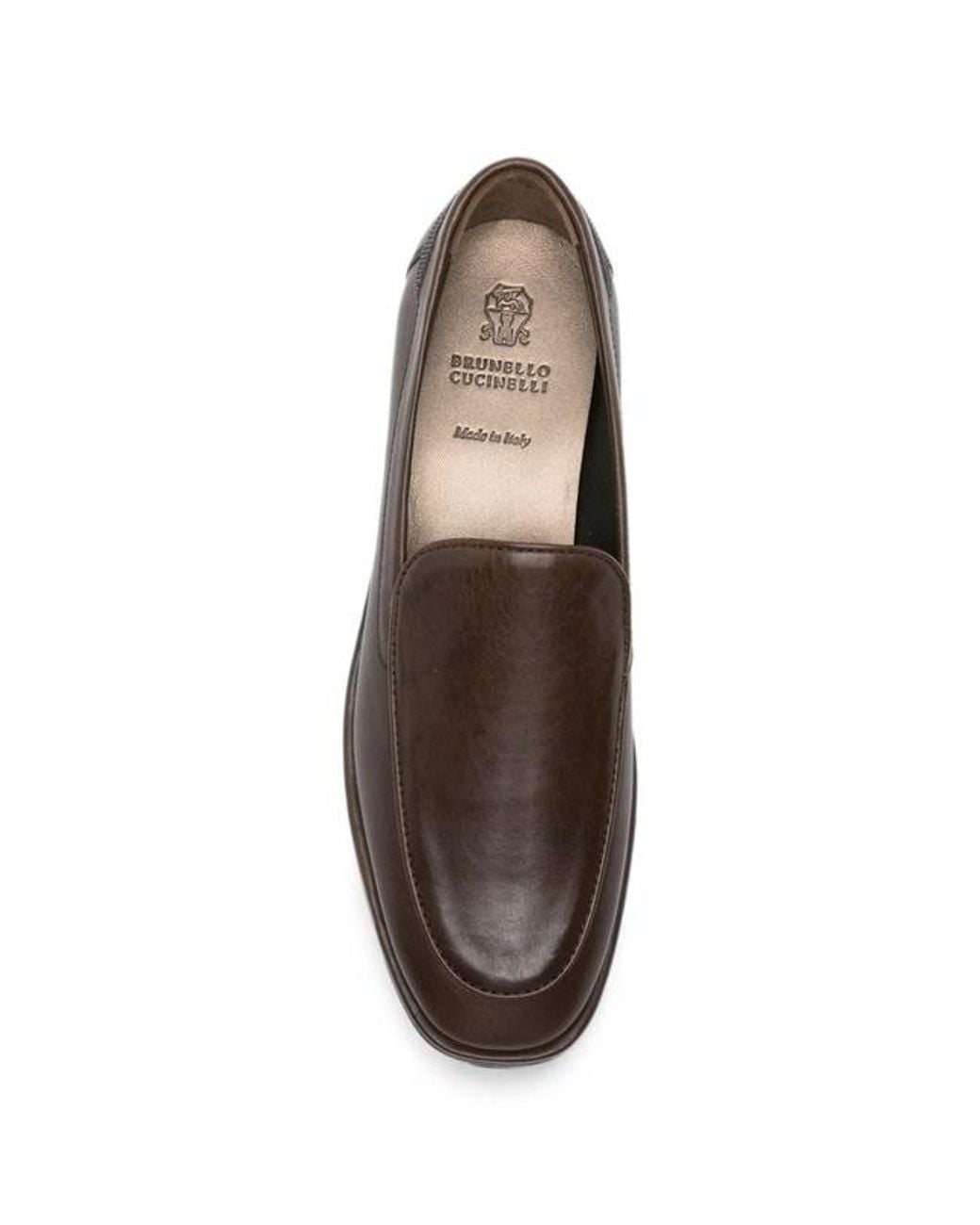 Brunello Cucinelli Brown Beaded-Trim Leather Loafers