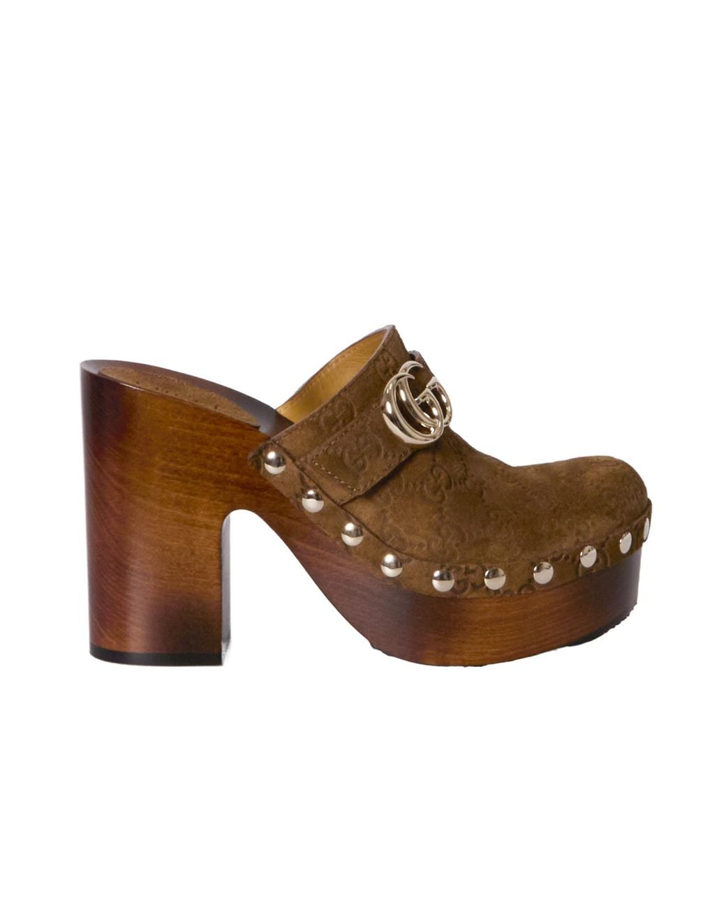 Gucci Brown Studded Platform Clogs