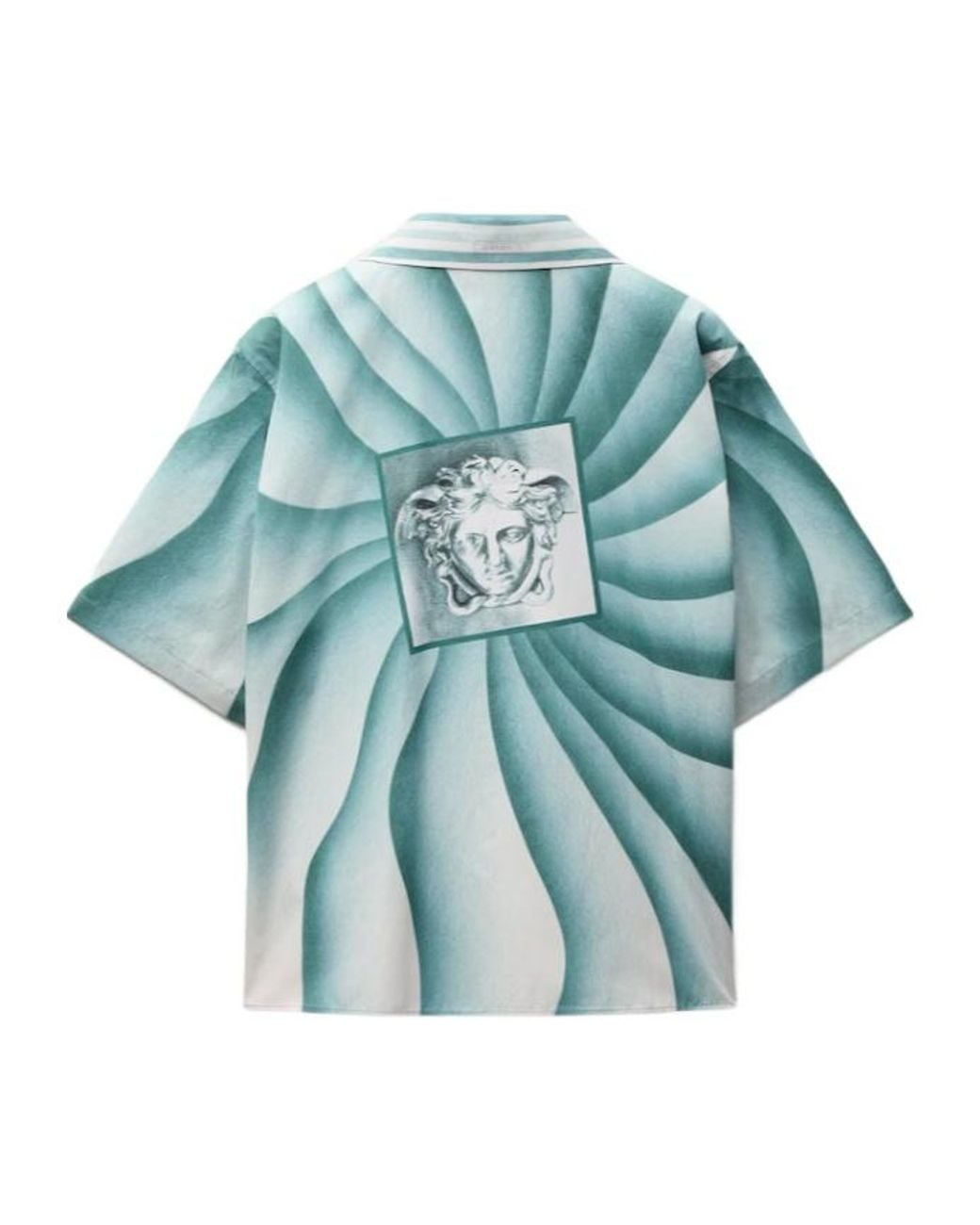 Versace Blue Printed Cotton-Poplin Shirt for men