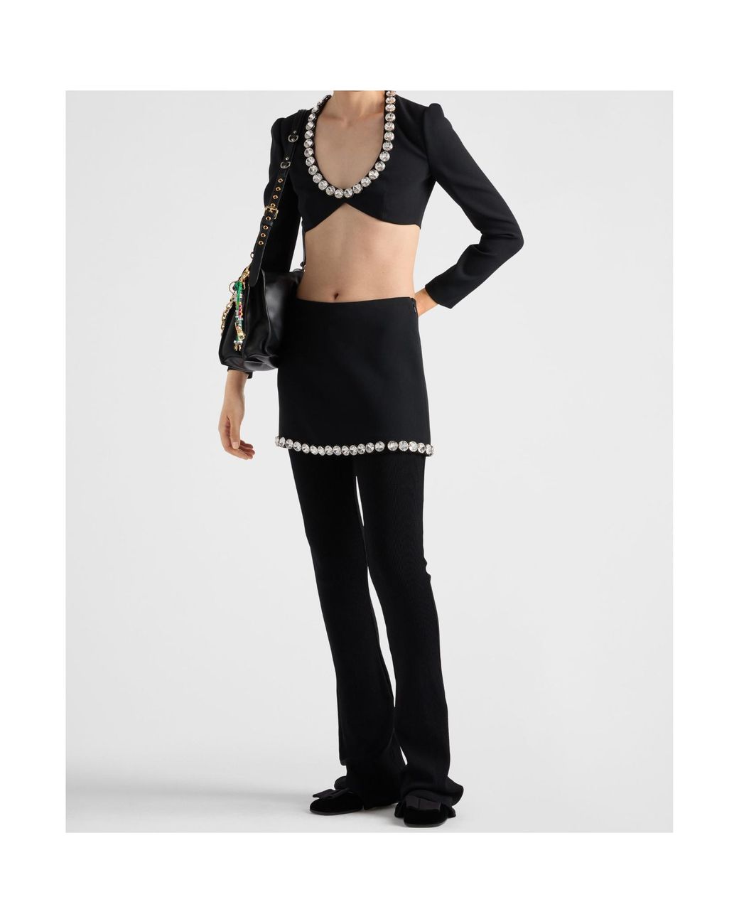 Prada Black Sablè Crystal Embellishment Mini Skirt