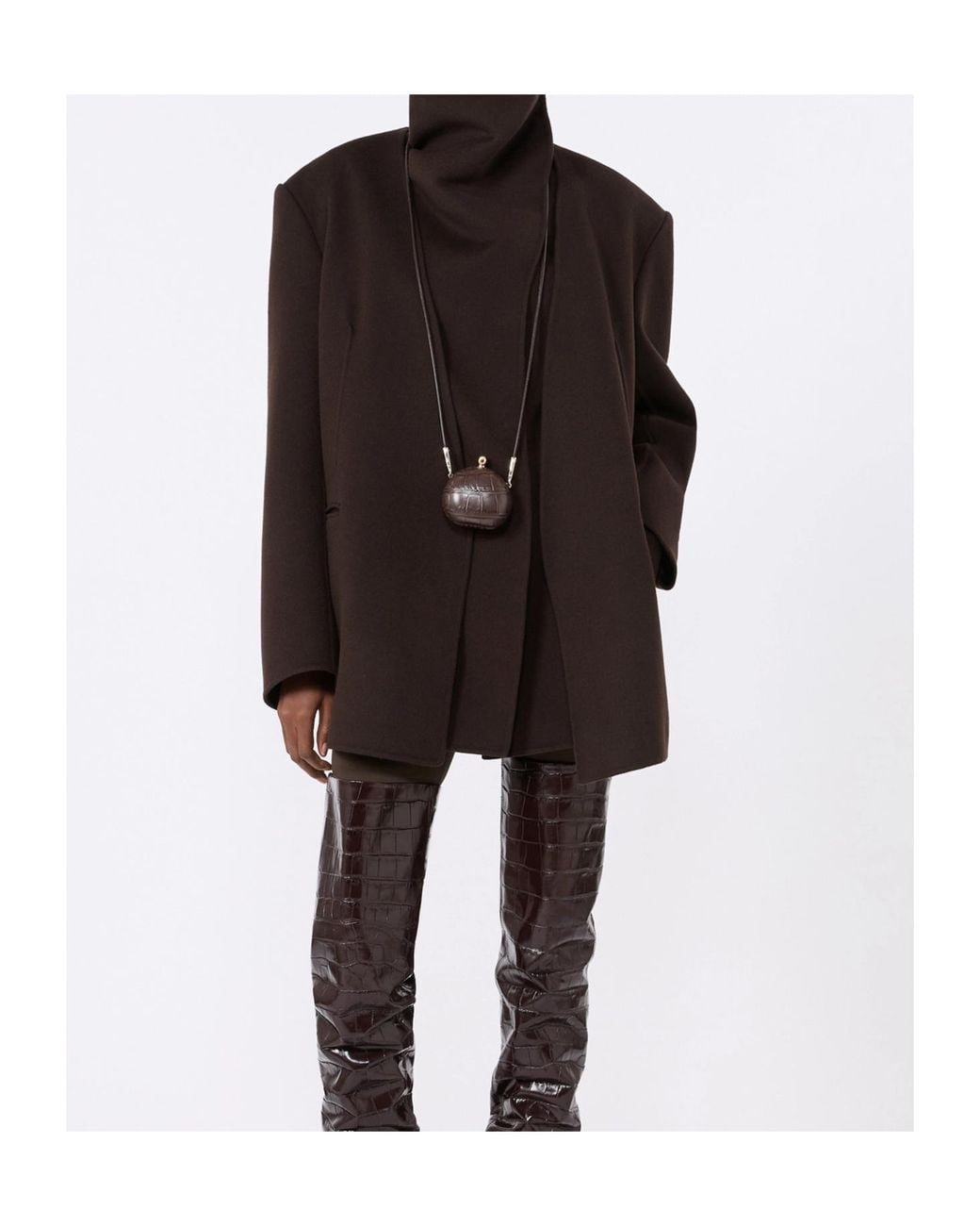 Sportmax Brown High-Neck Virgin Wool Jacket