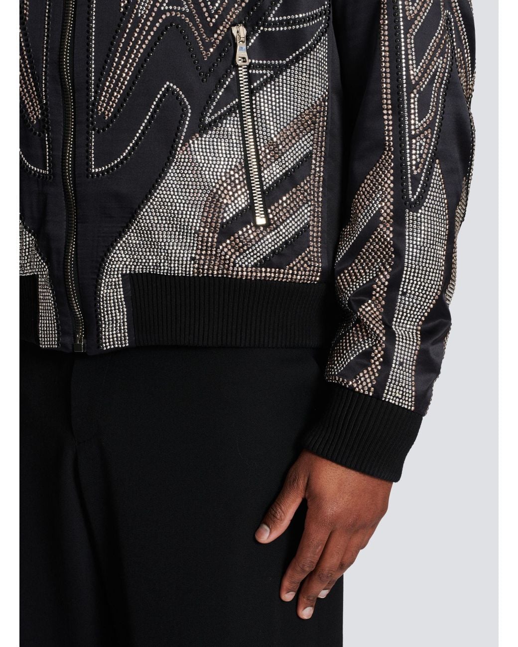 Balmain Black Studded Nylon Bomber Jacket for men