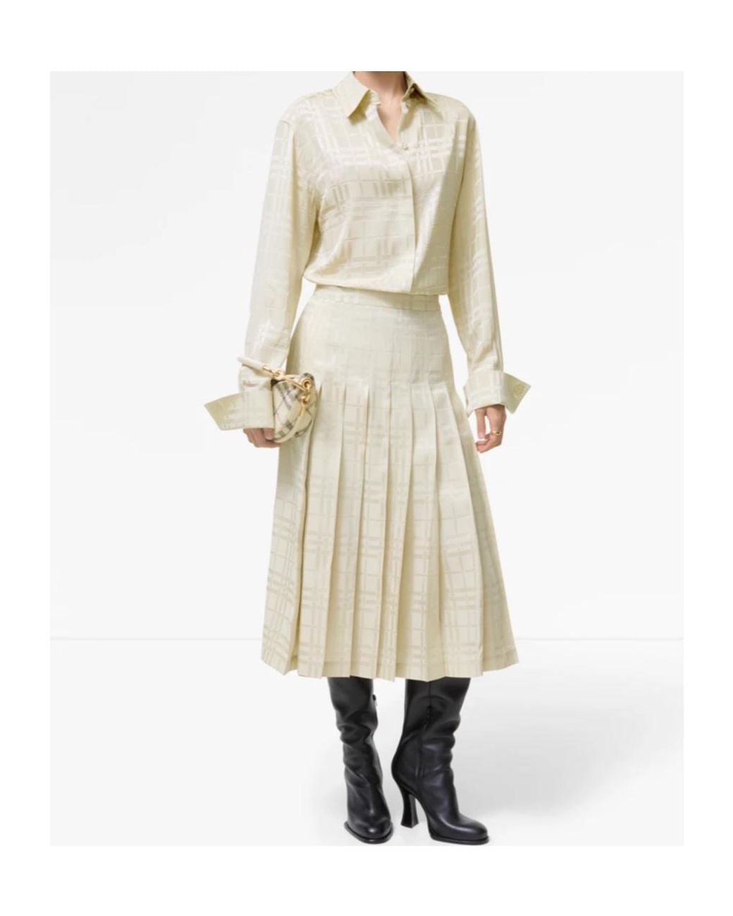Burberry Natural Annalie Pleated Check Skirt