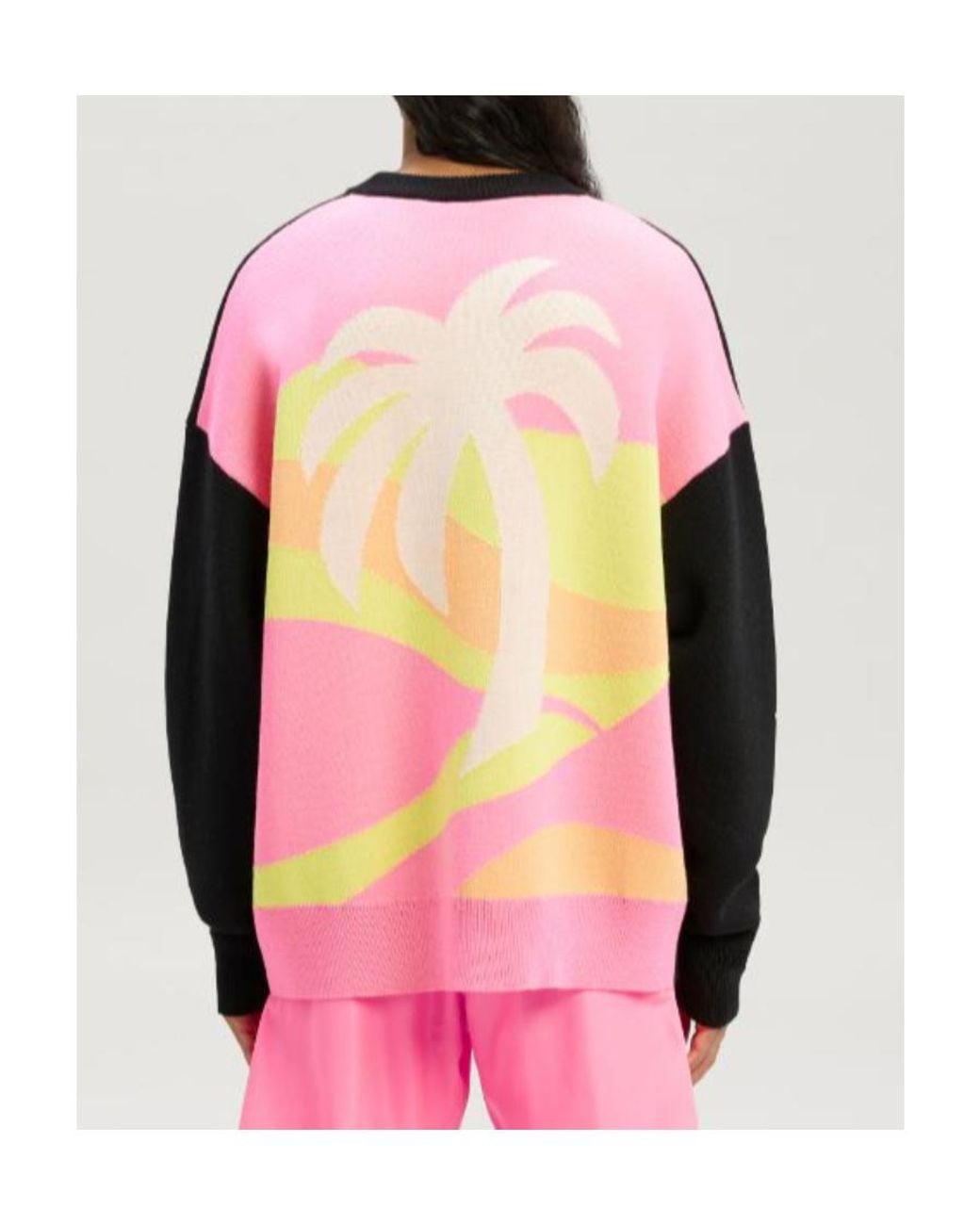 Palm Angels Black Palm Tree Intarsia Crewneck Sweater for men