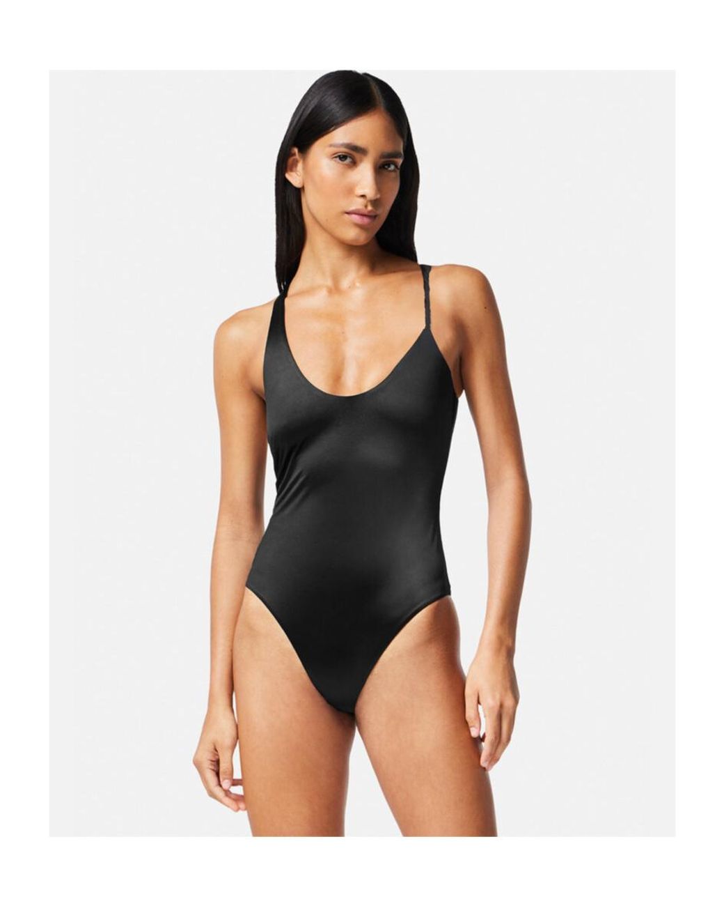 Versace Black Rolled Cut-Out One-Piece Swimsuit