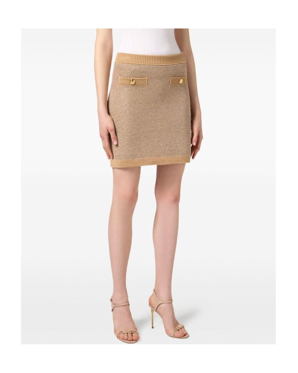 Elisabetta Franchi Natural Sequinned Knit Skirt
