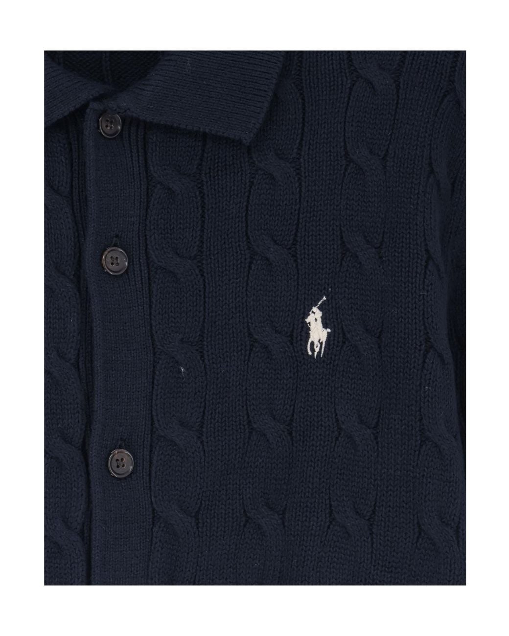 Polo Ralph Lauren Blue Cable Knit Logo Cardigan for men