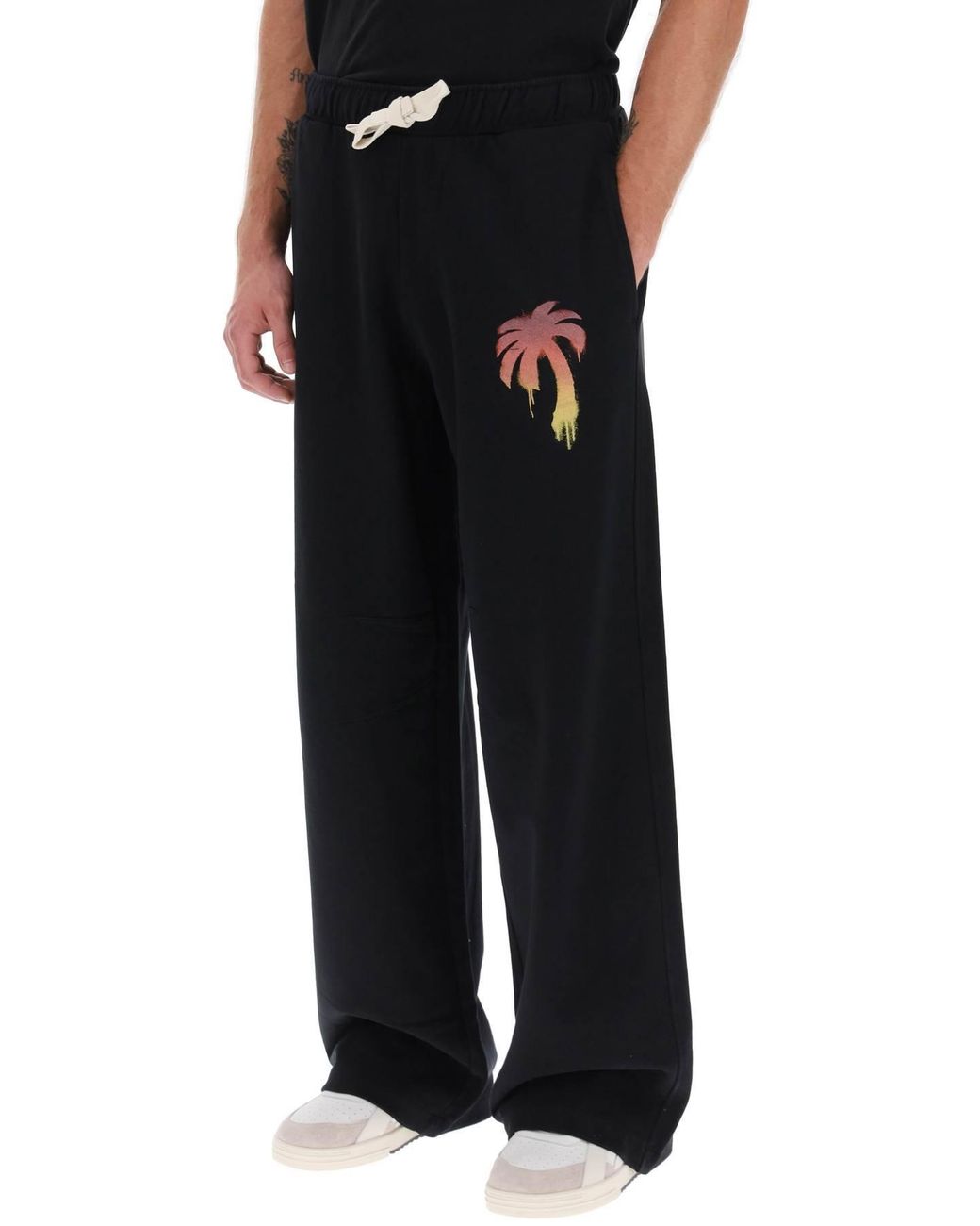 Palm Angels Black I Love Pa Drawstring Wide-Leg Track Pants for men