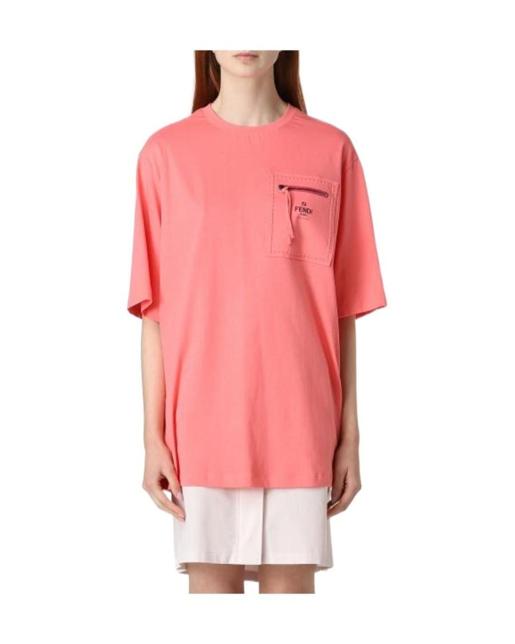 Fendi Pink T-Shirt With Round Neck And Short Sleeves