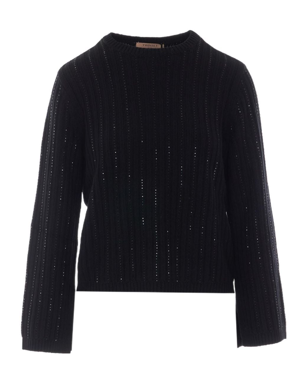 Twinset Blue Rhinestone Knit Knitted Sweater