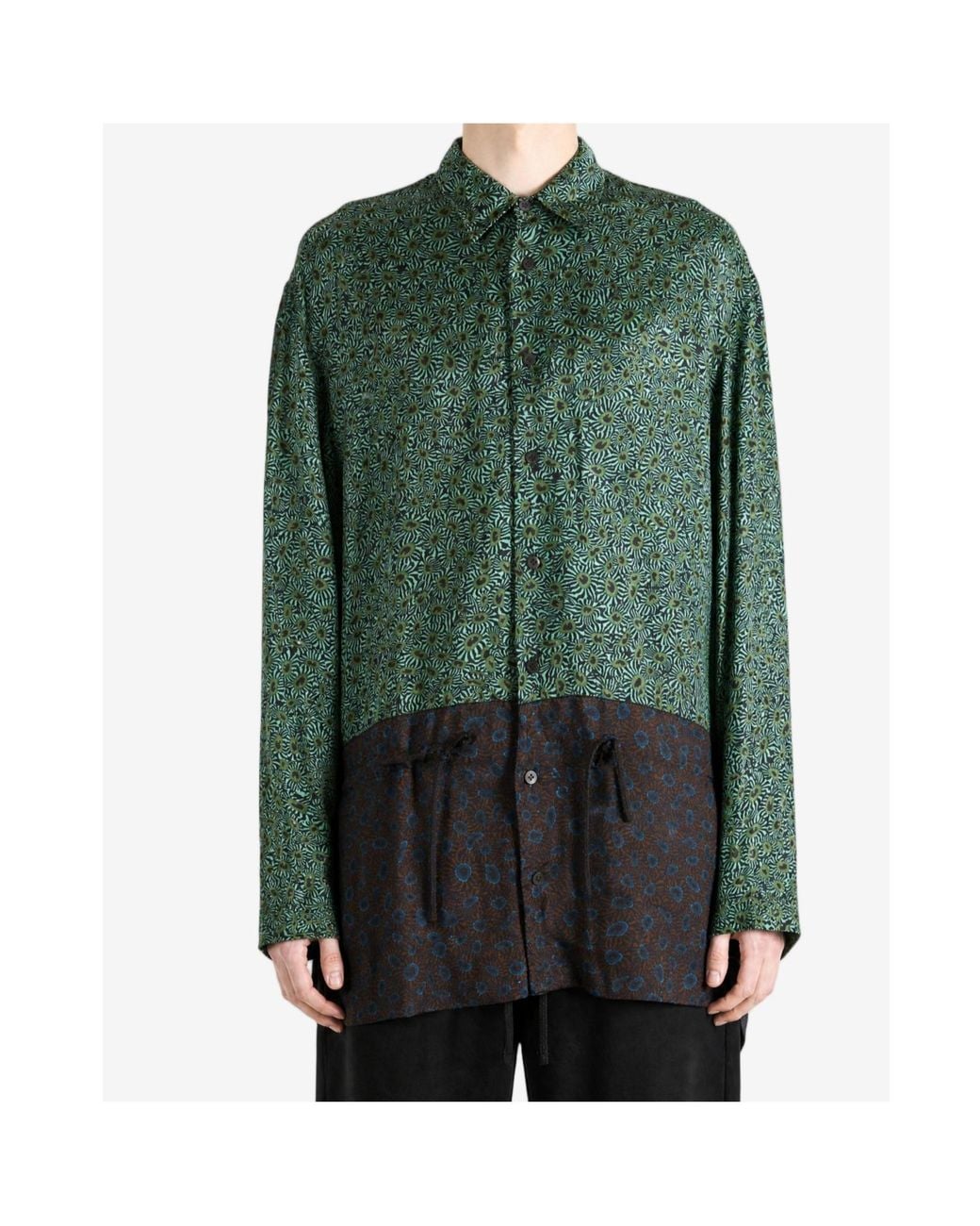 Dries Van Noten Green All-Over Print Fluid Shirt for men