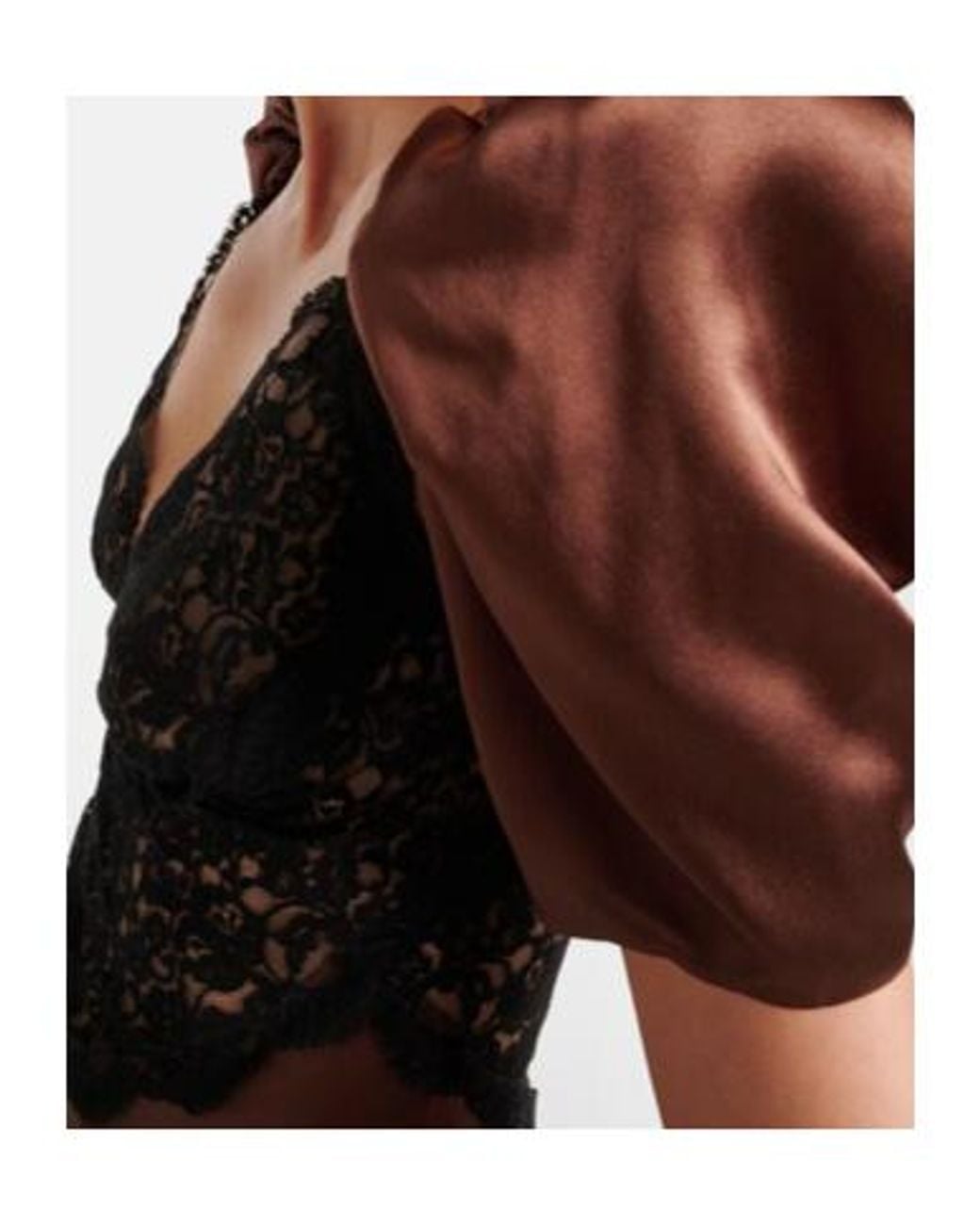 Rodarte Brown Lace-Trimmed Silk Charmeuse Gown