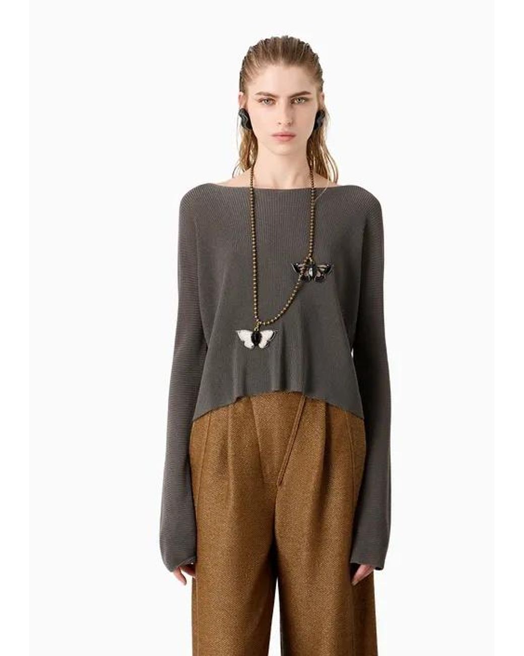 Giorgio Armani Gray Boat-Neck Jumper