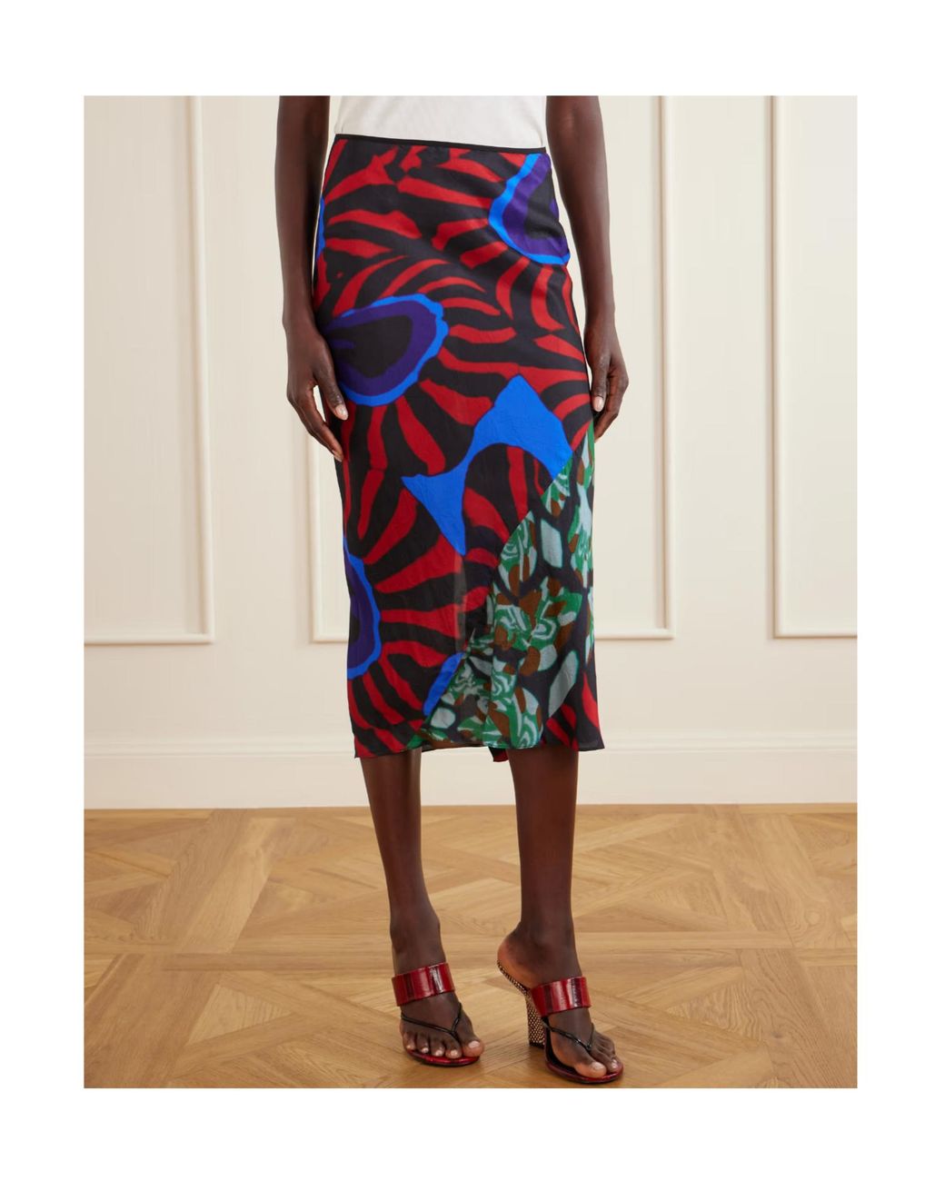 Dries Van Noten Blue Printed Satin Midi Skirt