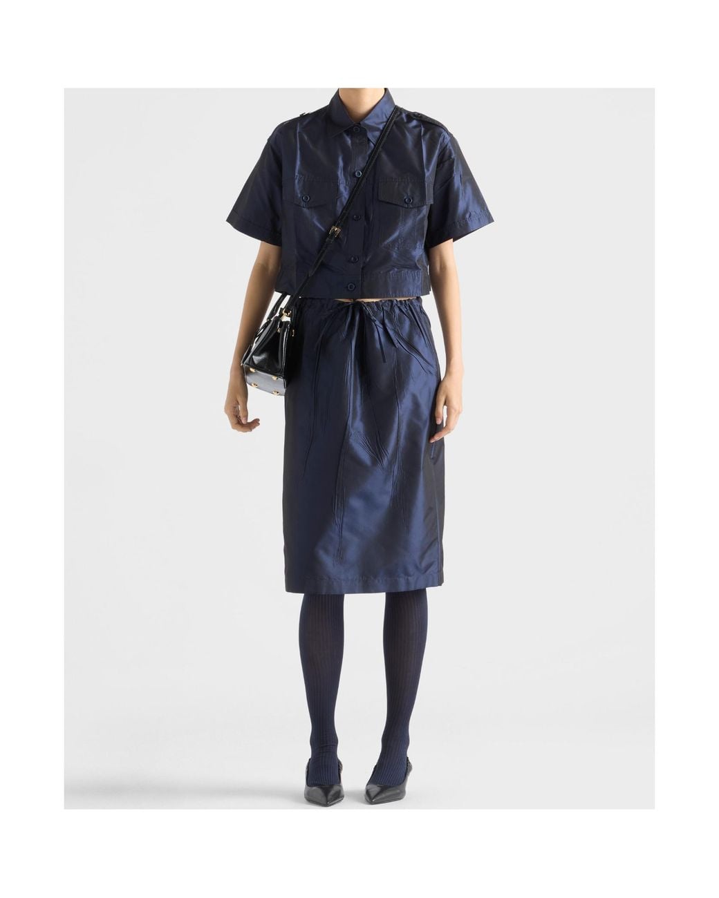 Prada Blue Cropped Taffeta Shirt