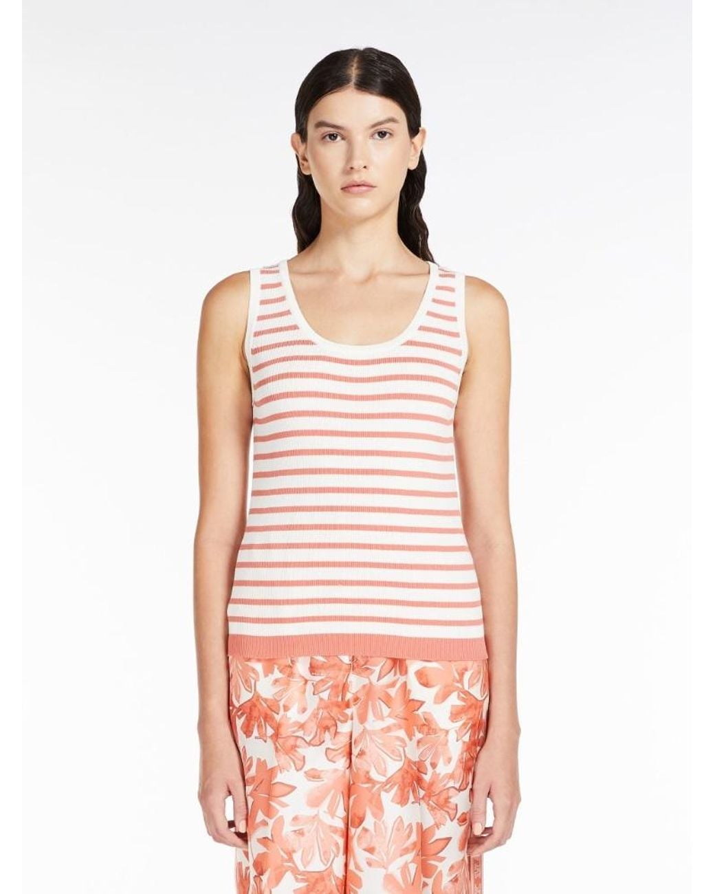 Max Mara Pink Striped Knitted Tank Top