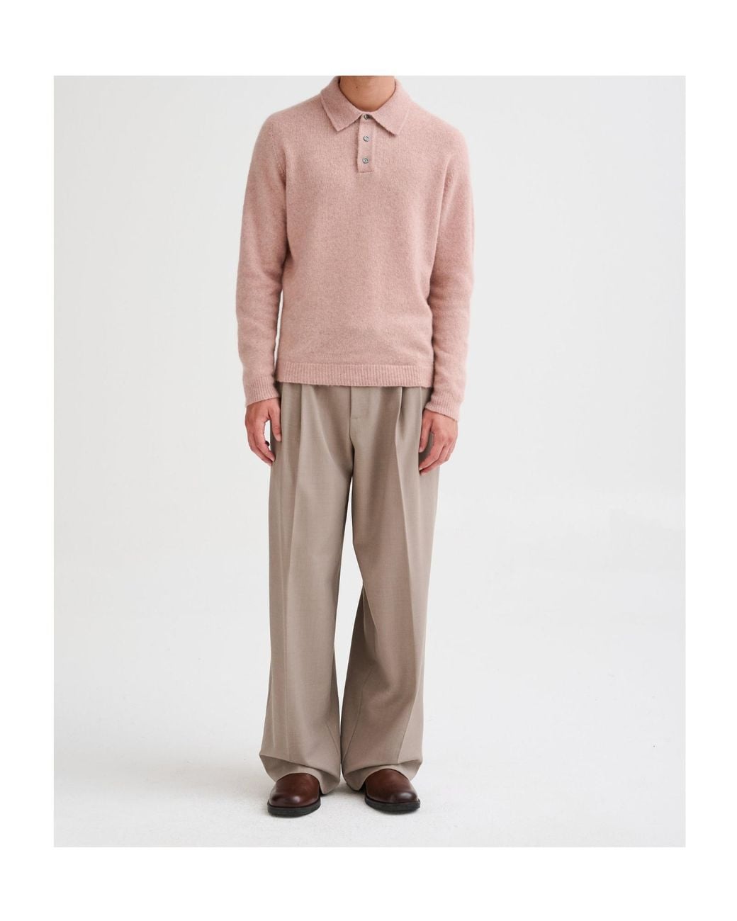 Roberto Collina Pink Long-Sleeve Polo Shirt for men