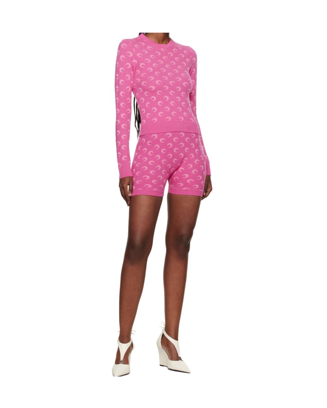 MARINE SERRE Pink Moon Jacquard Knit Shorts