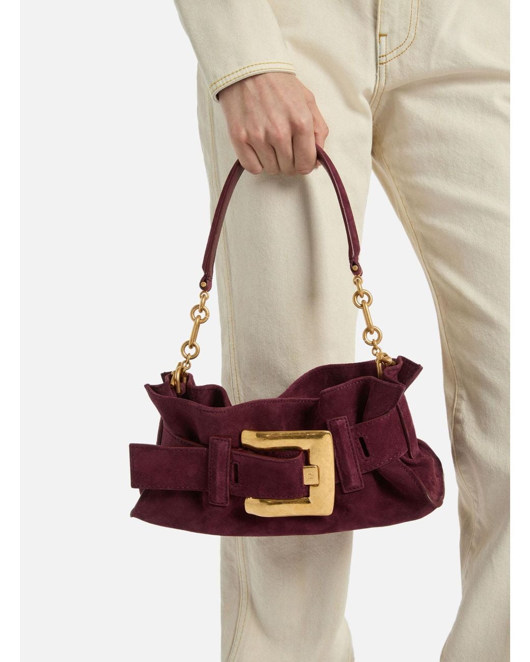 Balmain Purple バルマン アンセム バックル ショルダーバッグ