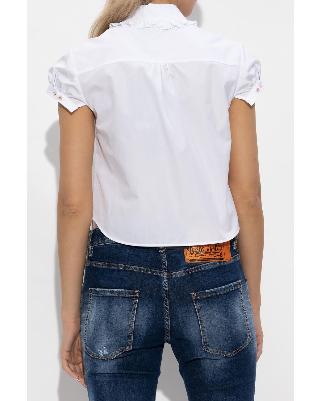 DSquared² White Logo Plaque Cropped Shirt