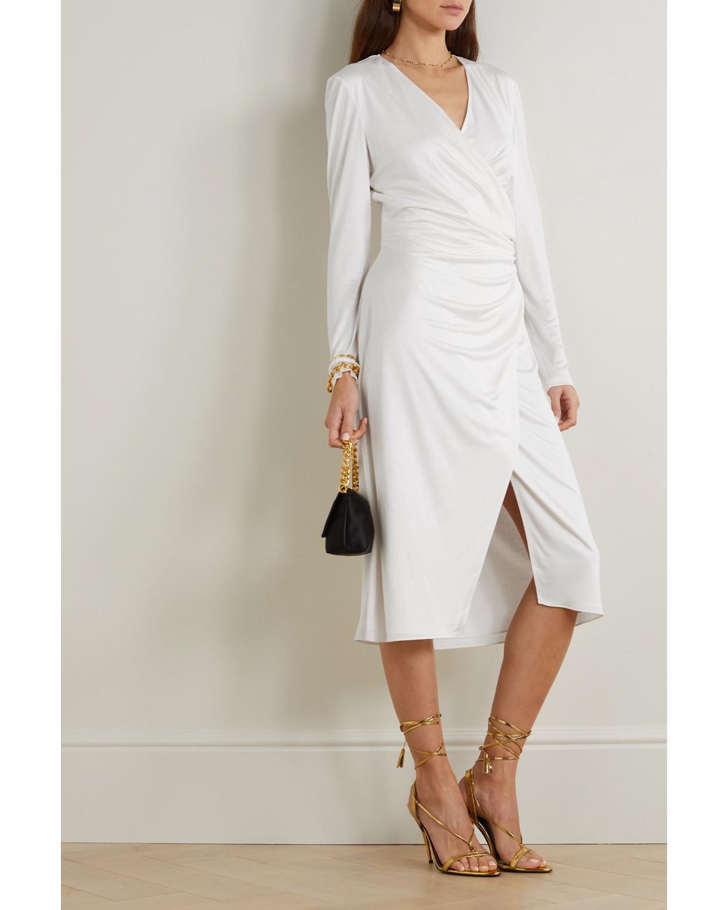 Tom Ford White Silk-Jersey Wrap Midi Dress