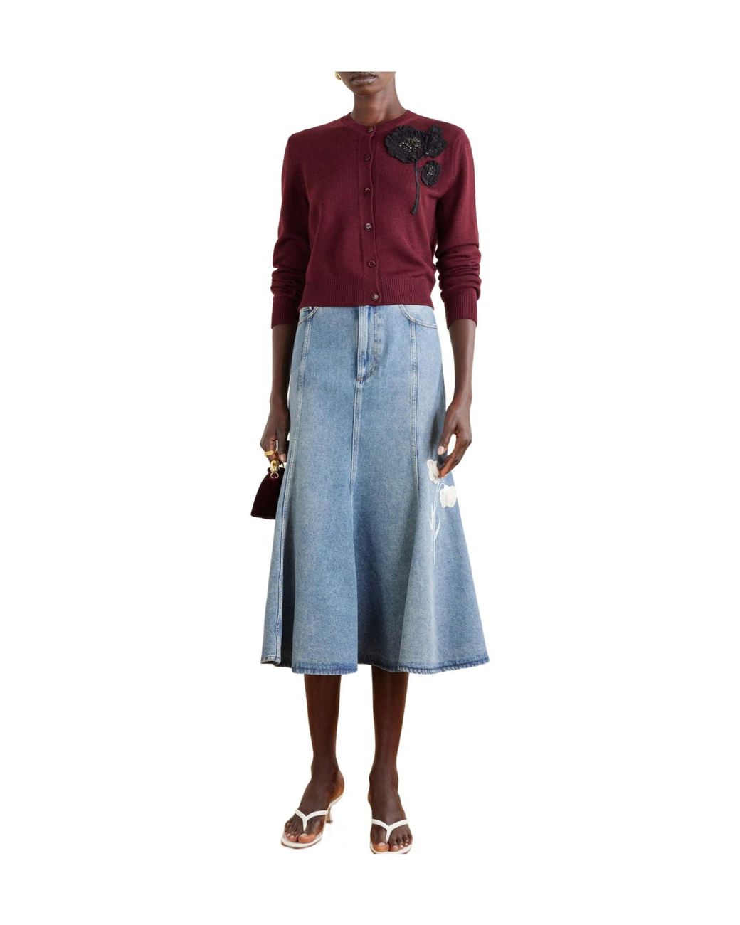 Erdem Blue Denim Midi Skirt
