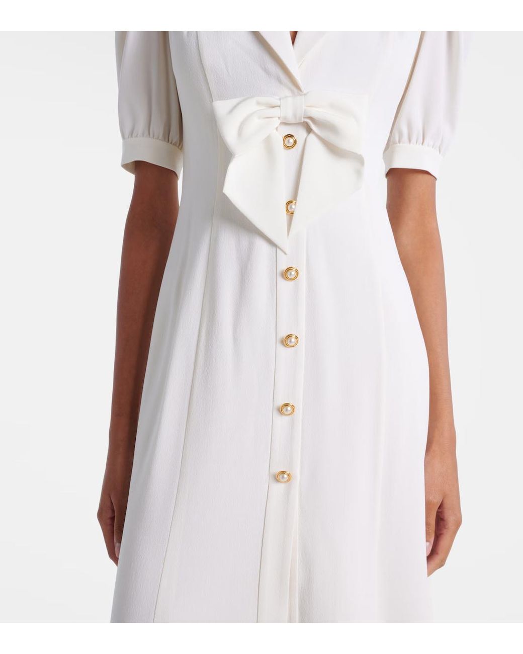 Alessandra Rich White Wool-Blend Crepe Midi Dress