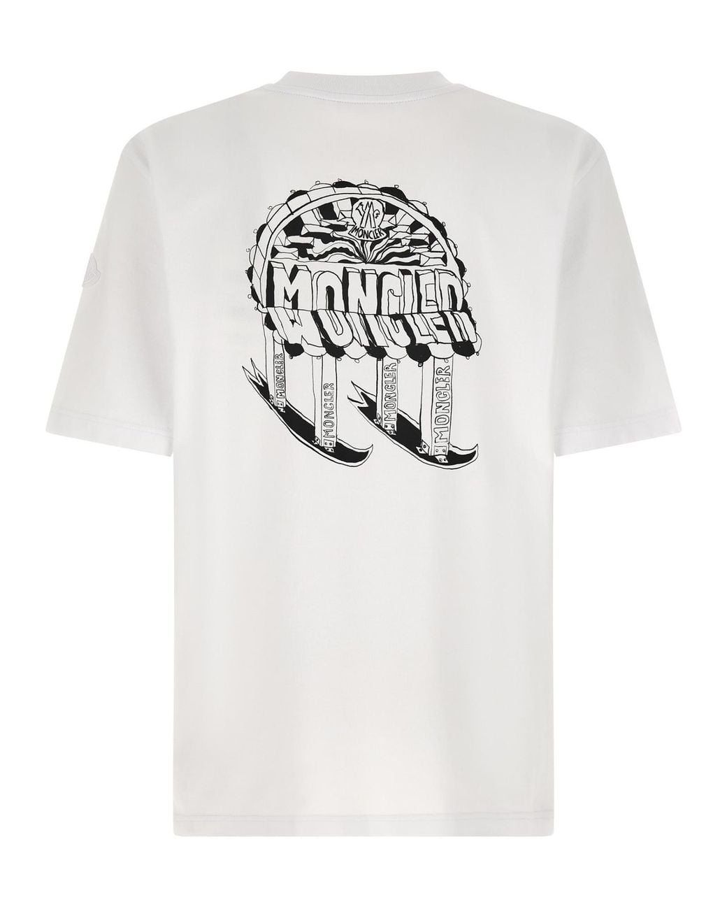 Moncler White Sketch Embroidered Logo Crewneck T-Shirt for men