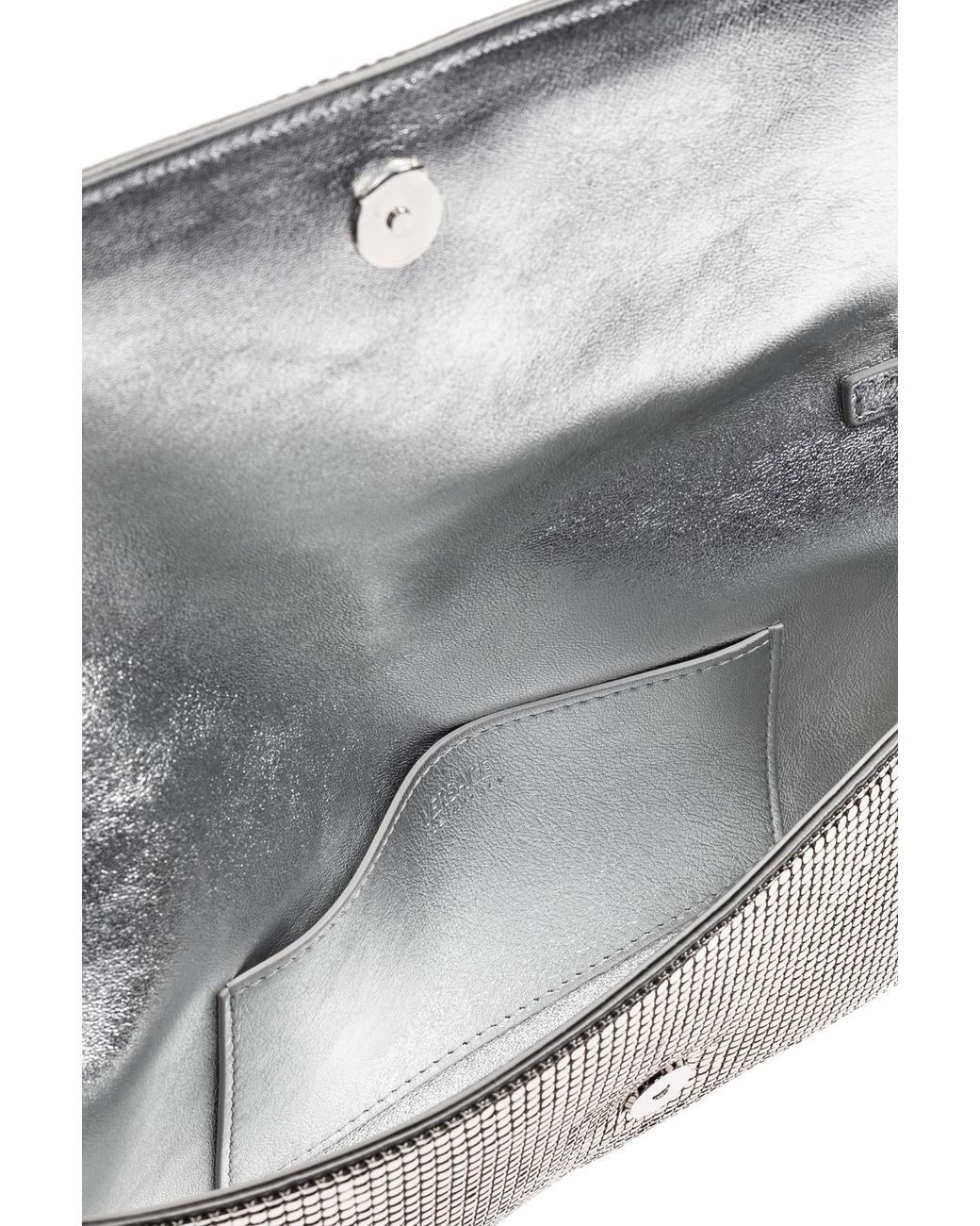 Versace Gray Embellished Chain-Linked Clutch Bag