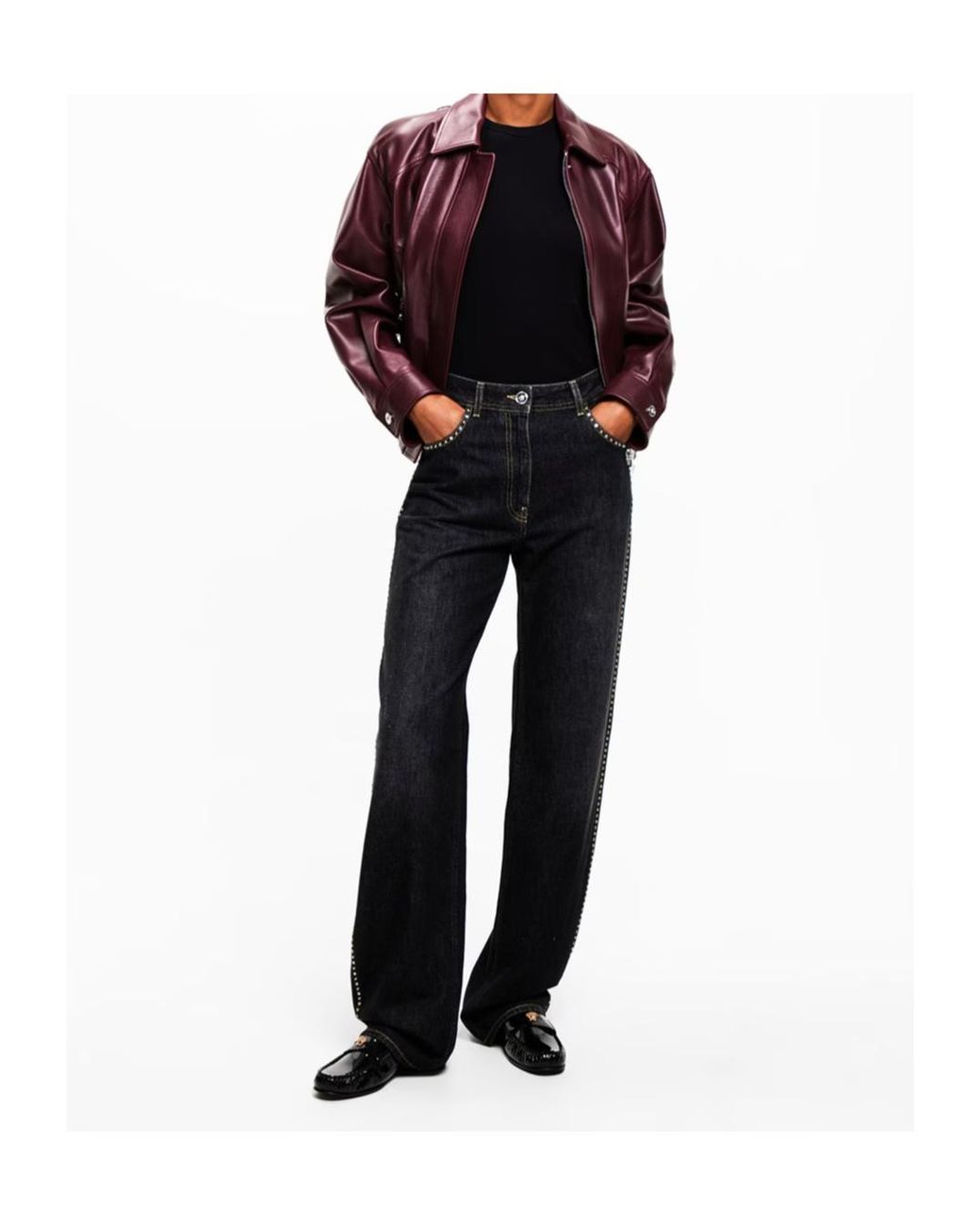 Versace Purple Zip Pocket Leather Jacket