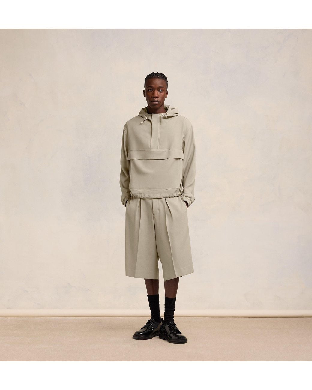 AMI Natural Ami Drawstring Hooded Windbreaker Jacket for men